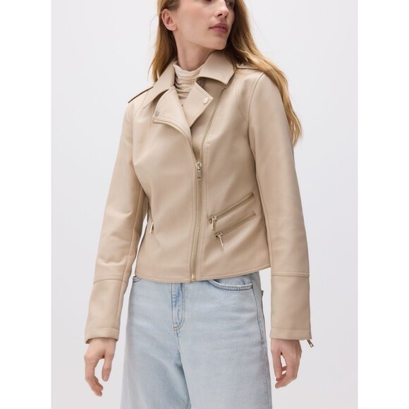 Reserved Jackets & Blazers - Reserved Moto Biker Jacket Beige Faux Leather Full Zip- Women's Size XS